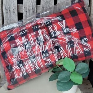 Festive Red and Black Holiday Pillow Have Yourself A Merry Little Christmas